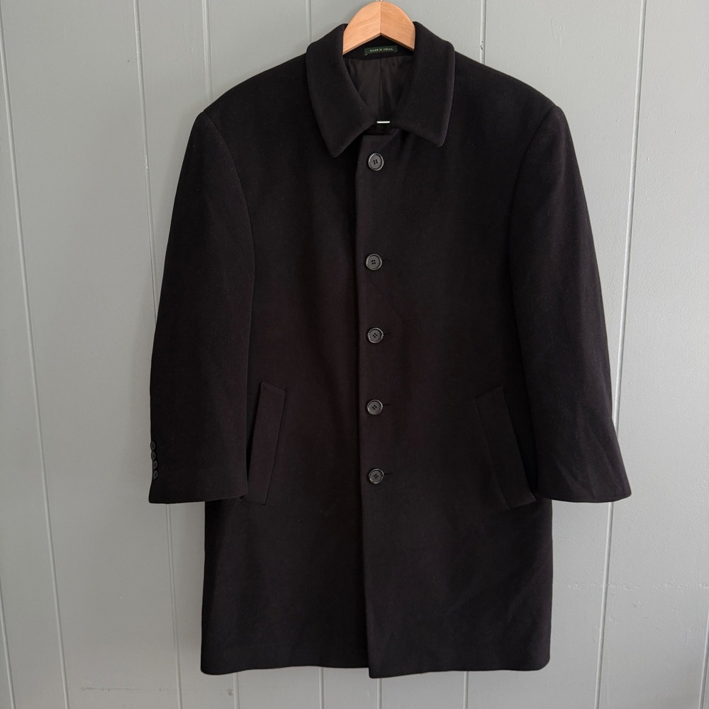 Lauren Ralph Lauren Mens Black Wool Cashmere Overcoat 40S Medium Italian Fabric